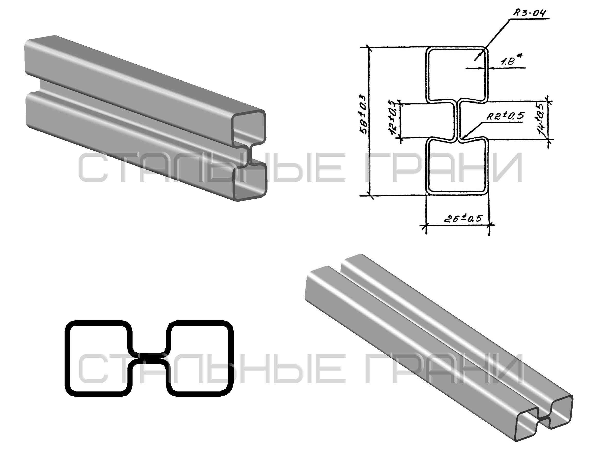 Профиль стальной 58х26х1.8